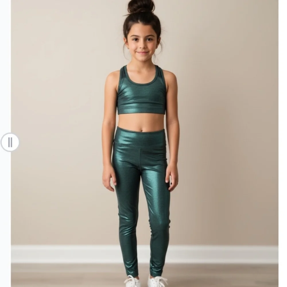 Old Navy Shimmering Green Kids Leggings Set Gymnastic gym activewear